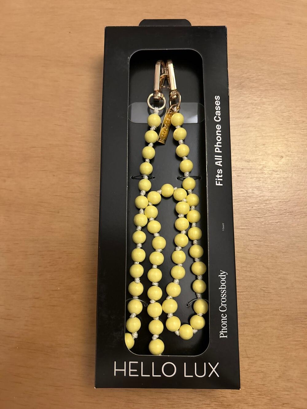 New Hello Lux Wood Bead Cell Phone Crossbody Strap Universal Light Yellow